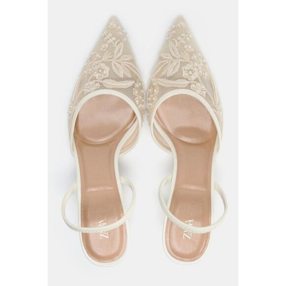 ZARA EMBROIDERED MESH SLINGBACKS - Picture 1 of 6